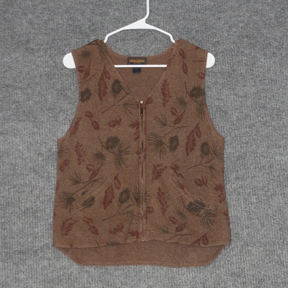 WOOLRICH Vest Womens M Brown Floral Print Full Zip Lightweight Outdoor Layering